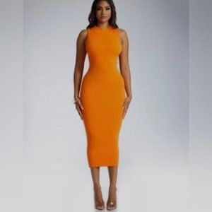 Sleeveless ribbed orange body con dress – S